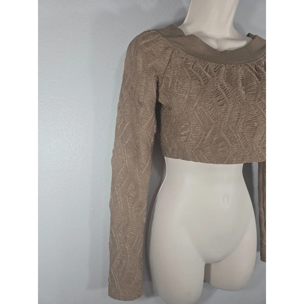 Free People Oakley Crop Top Size Small Textured Brown Cappuccino Stretch AD